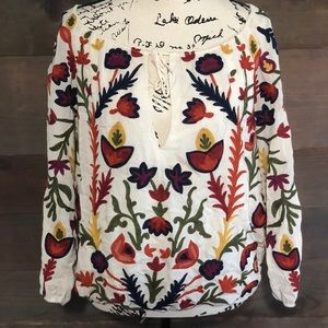 Off-Shoulder Embroidery Long Sleeve Peasant Top